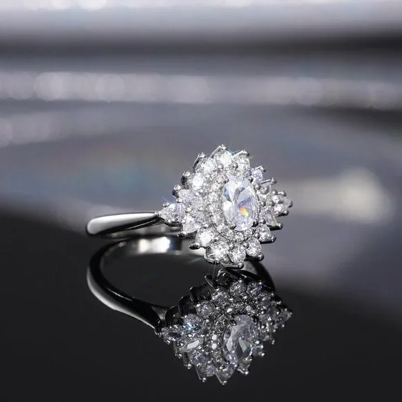 Sweet Refine Zircon Lovely Silver Dainty Luxury Flower Rings for Women, INDN8574 - Picture 2 of 4